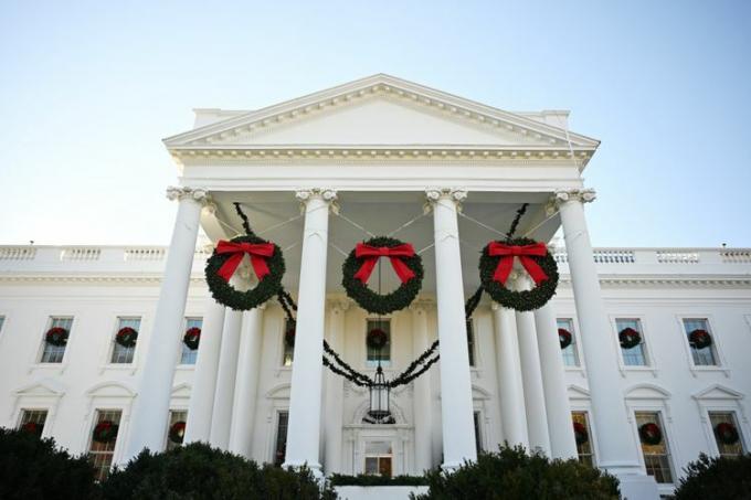 Kaunistusi näeb Valges Majas Washingtoni Valges Majas 2023. aasta pühade meedia eelvaate ajal.
