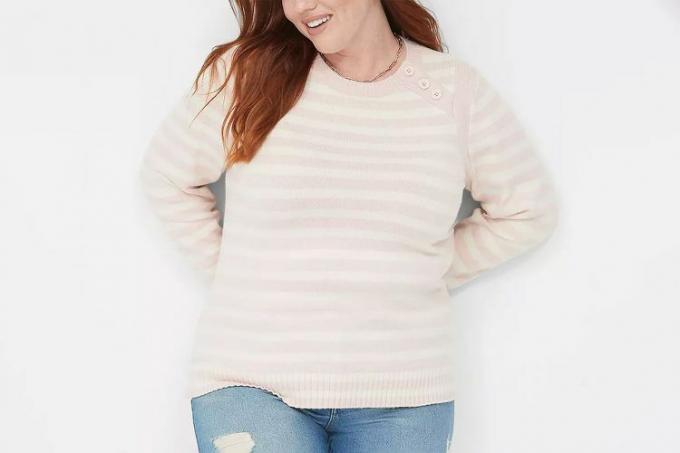 Lane Bryant Crew-Neck Button-Soulder Stripe kampsun